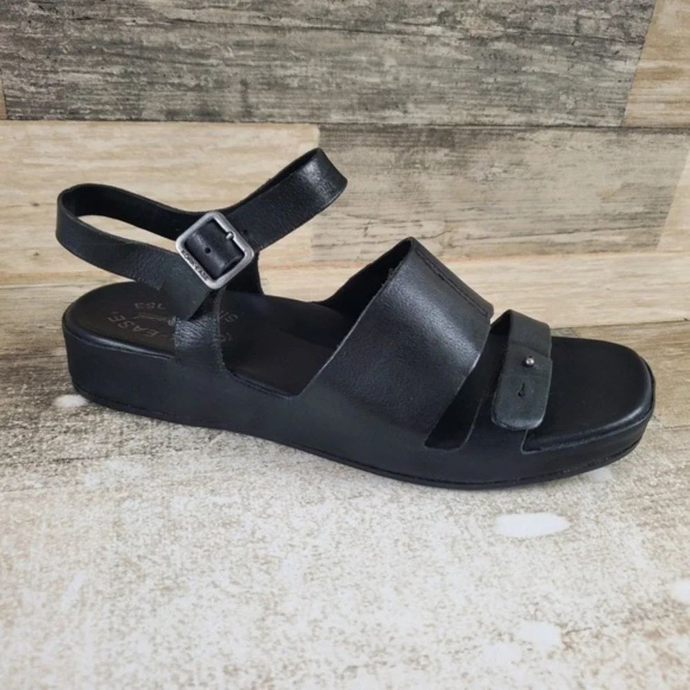 Kork Ease Mona Womens Sandals Sz 6 M Black Leather Buckle Ankle Strap Square Toe